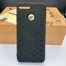 Чехол-накладка для HUAWEI Honor 9 Lite (LLD-L31) силиконовая, принт 3D под кожу крокодила, цвет чёрный.