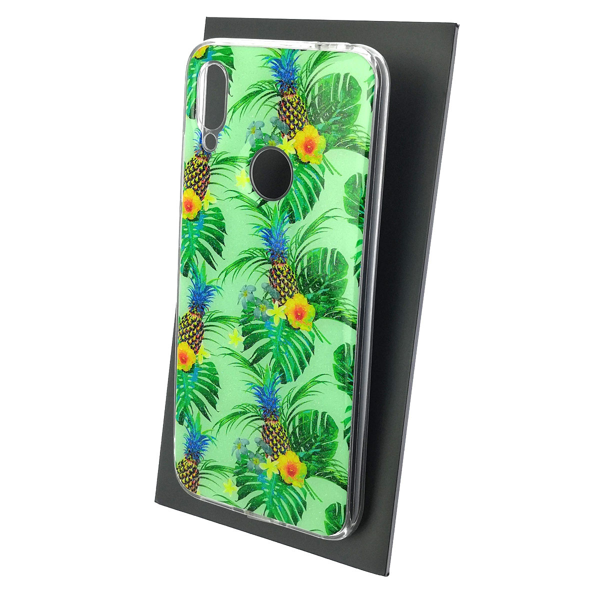 Чехол накладка для XIAOMI Redmi Note 7, Note 7 Pro, силикон, блестки, глянцевый, рисунок Ананасы цветы