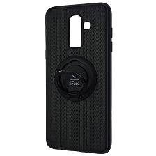 Чехол накладка iFace для SAMSUNG Galaxy J8 2018 (SM-J810), силикон, металл, кольцо держатель, цвет черный.