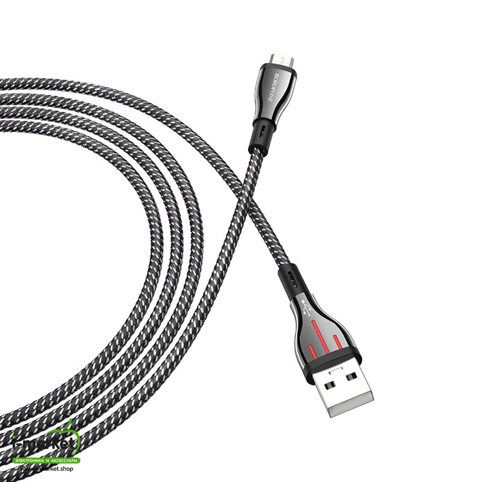 Кабель для зарядки и передачи данных Micro USB, 2.4A, 1.2 метра, BOROFONE BU23 Highway, цвет черный.