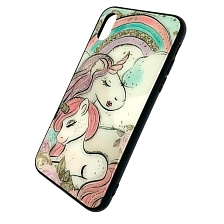 Чехол накладка для APPLE iPhone X, XS, силикон, имитация стекла, рисунок Единороги.