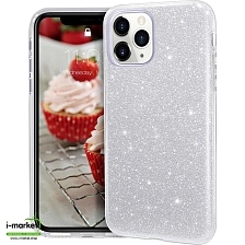 Чехол накладка Shine для APPLE iPhone 11 Pro Max, силикон, блестки, цвет серебристый