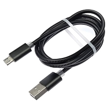 Кабель Micro USB M2, металлический, длина 1 метр, цвет черный