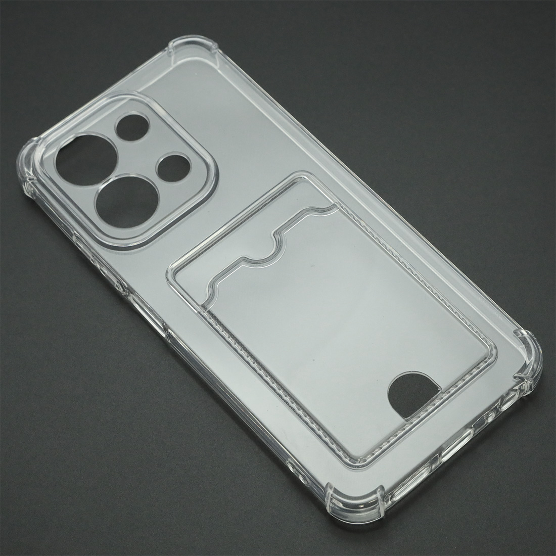 Чехол накладка CARD CASE для XIAOMI Redmi 15C, POCO C85, защита камеры, усиленные края, силикон, отдел для карт, прозрачный