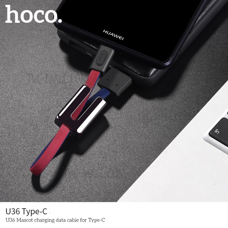 HOCO U36 Кабель USB Type-C (брелок) 19 см, 2.4A, цвет красно/синий.