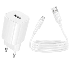 СЗУ (Сетевое зарядное устройство) BOROFONE BA101A Pudding с кабелем Micro USB, 10.5W, 1 USB A, длина 1 метр, цвет белый