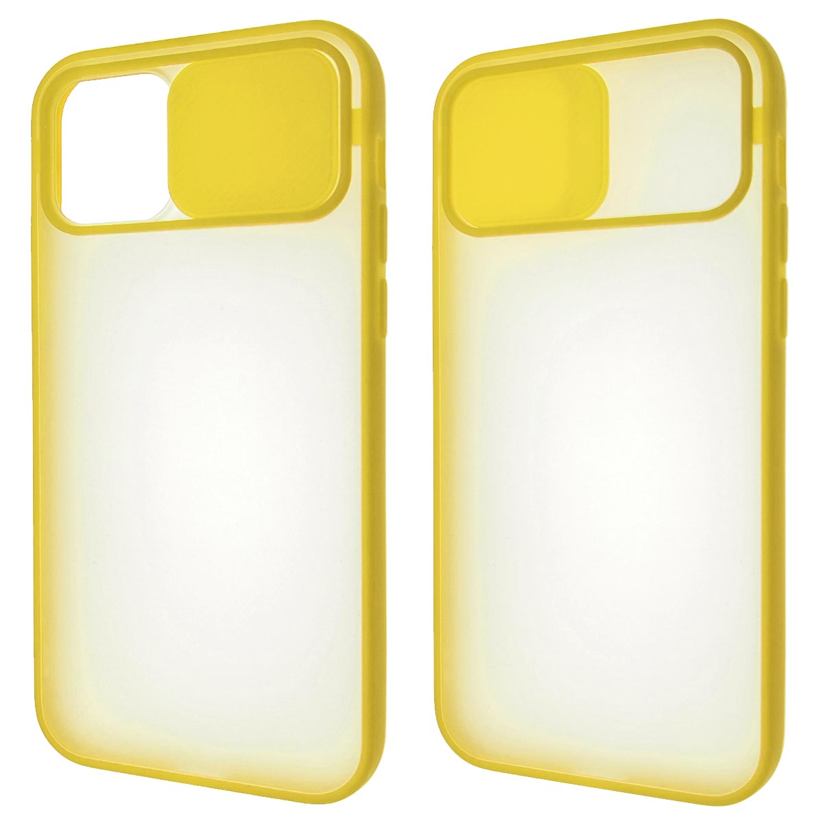 Чехол накладка для APPLE iPhone 12 (6.1"), iPhone 12 Pro (6.1"), силикон, пластик, матовый, со шторкой для защиты задней камеры, цвет окантовки желтый