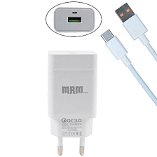СЗУ (сетевое зарядное устройство) MRM S50t комплект 2 в 1, 1 USB, QC3.0 с кабелем Type C, цвет белый