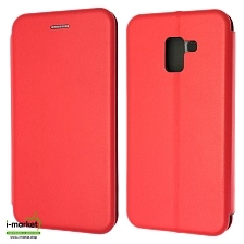 Чехол книжка для SAMSUNG Galaxy A8 Plus (SM-A730), экокожа, визитница, цвет красный