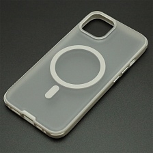 Чехол накладка NEW с поддержкой Magsafe для APPLE iPhone 14, матовый, силикон, пластик, цвет прозрачно серый