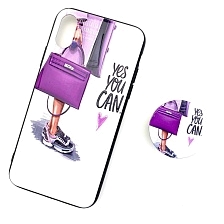 Чехол накладка для APPLE iPhone X, XS, силикон, с поп сокетом, рисунок Девушка с сумкой.