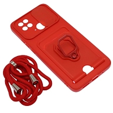 Чехол накладка MULTI FUNCTION 4 в 1 для XIAOMI Redmi 10C, XIAOMI POCO C40, силикон, цвет красный