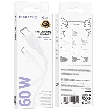Кабель BOROFONE BX111 Feliz USB Type C на USB Type C, 60W, длина 1 метр, цвет белый Кабель BOROFONE BX111 Feliz USB Type C на USB Type C, 60W, длина 1 метр, цвет белый