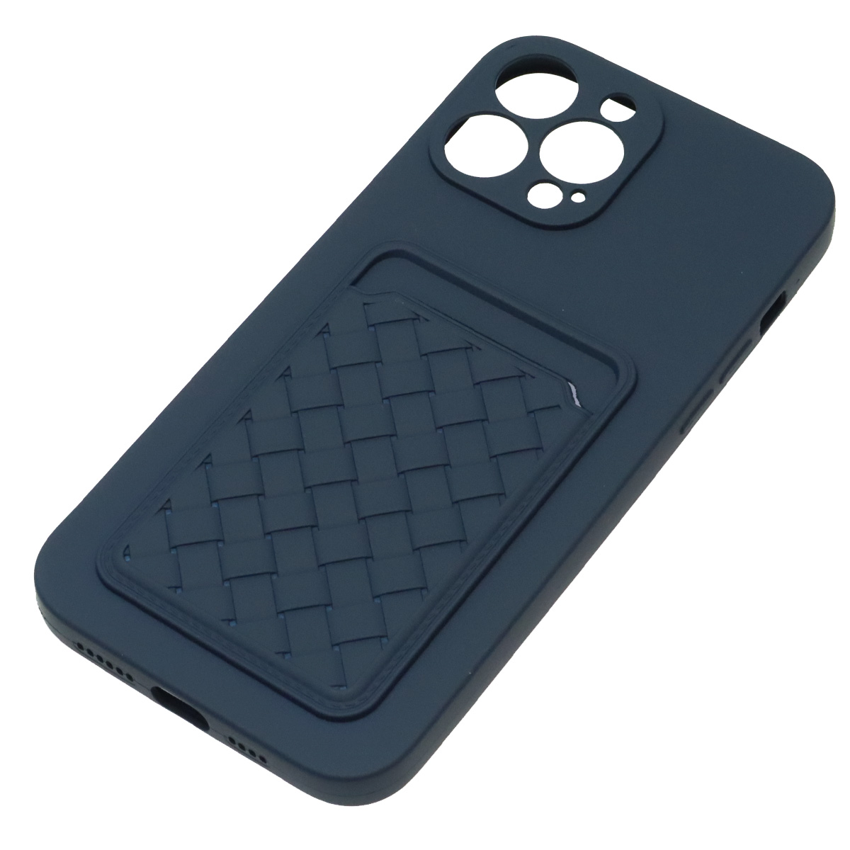 Чехол накладка CARD CASE для APPLE iPhone 13 Pro Max (6.7"), силикон, отдел для карт, цвет темно синий
