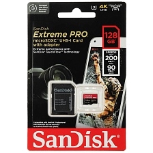 Карта памяти MicroSDXC 128GB SANDISK Extreme Pro Class 10 A2 UHS-I (U3) V30, 200 МБ/сек, цвет черно красный