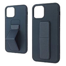 Чехол накладка STAND для APPLE iPhone 11 Pro, подставка, магнит, экокожа, цвет темно синий