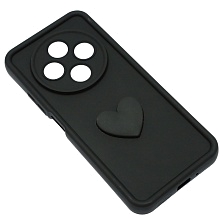 Чехол накладка для XIAOMI REDMI 14C, POCO C75, силикон, 3D сердце, защита камеры, бортики, цвет черный