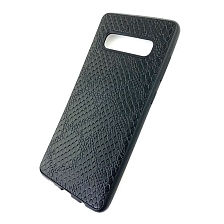 Чехол накладка для SAMSUNG Galaxy S10 Plus (SM-G975), силикон, под кожу питона, цвет черный. Чехол накладка для SAMSUNG Galaxy S10 Plus (SM-G975), силикон, под кожу питона, цвет черный.