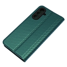 Чехол книжка CHESS для SAMSUNG Galaxy A56, текстура карбон, визитница, цвет темно зеленый