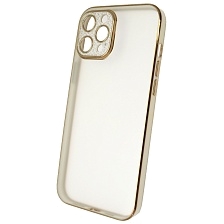 Чехол накладка для APPLE iPhone 12 Pro MAX (6.7"), силикон, пластик, стразы, защита камеры, цвет окантовки золотисто белый