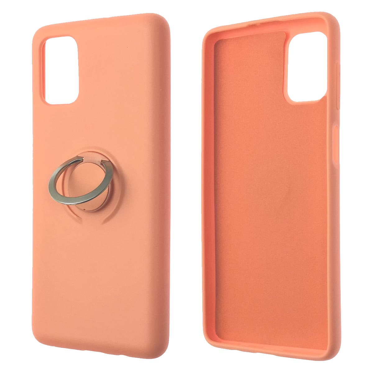 Чехол накладка RING для SAMSUNG Galaxy M51 (SM-515), силикон, бархат, кольцо держатель, цвет персиковый