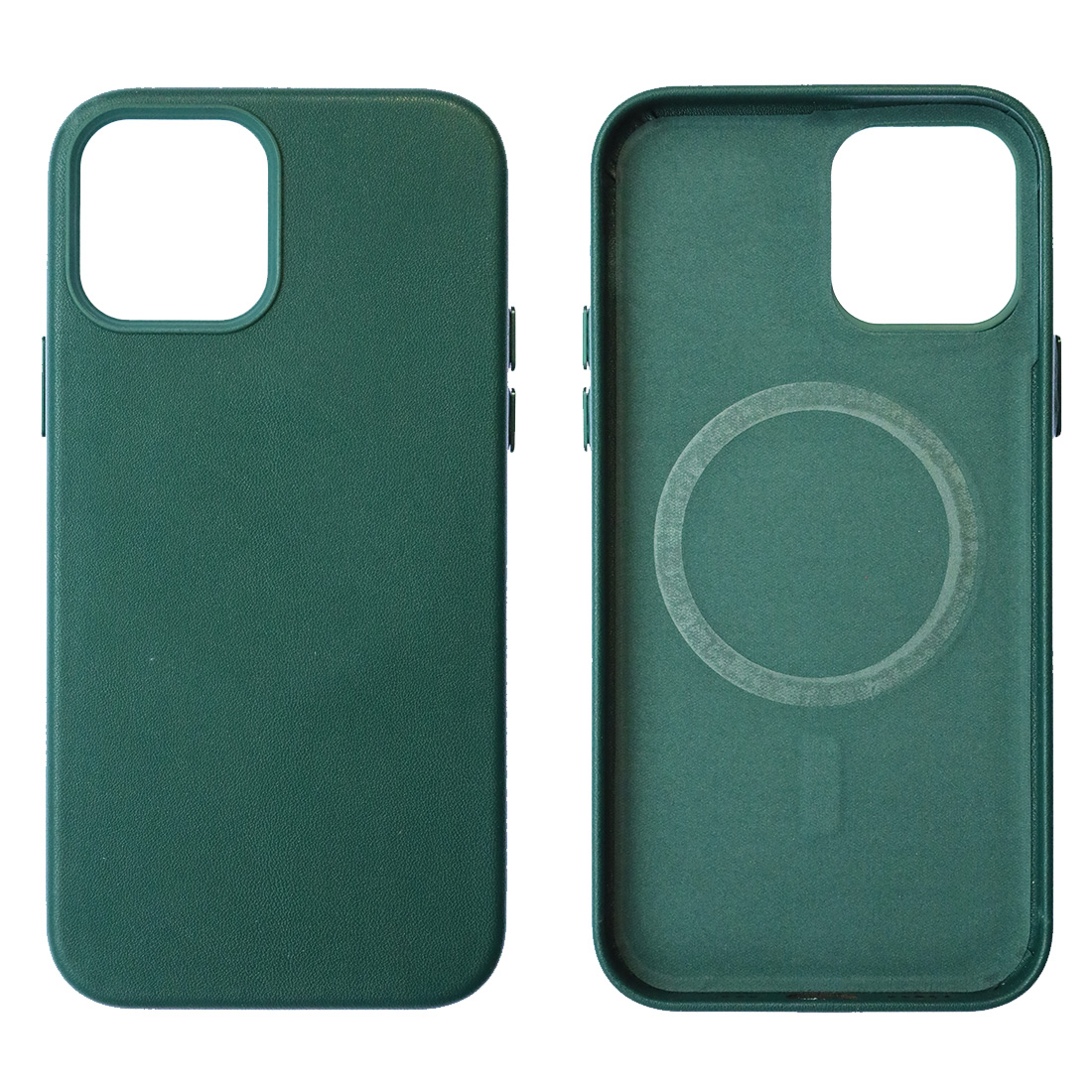 Чехол накладка Leather Case с поддержкой MagSafe для APPLE iPhone 12 Pro, силикон, бархат, экокожа, цвет темно зеленый
