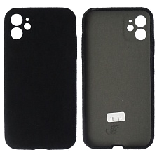 Чехол накладка для APPLE iPhone 11, защита камеры, силикон, имитация алькантара, цвет черный