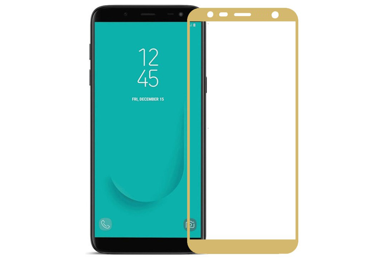 Защитное стекло "5D" GLASS FULL GLUE для SAMSUNG Galaxy J4 Plus 2018 (SM-J415), цвет канта золото.