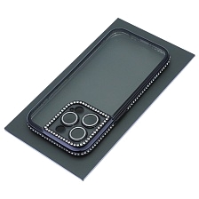 Чехол накладка для APPLE iPhone 15 Pro, силикон, защита камеры, стразы, цвет окантовки черный