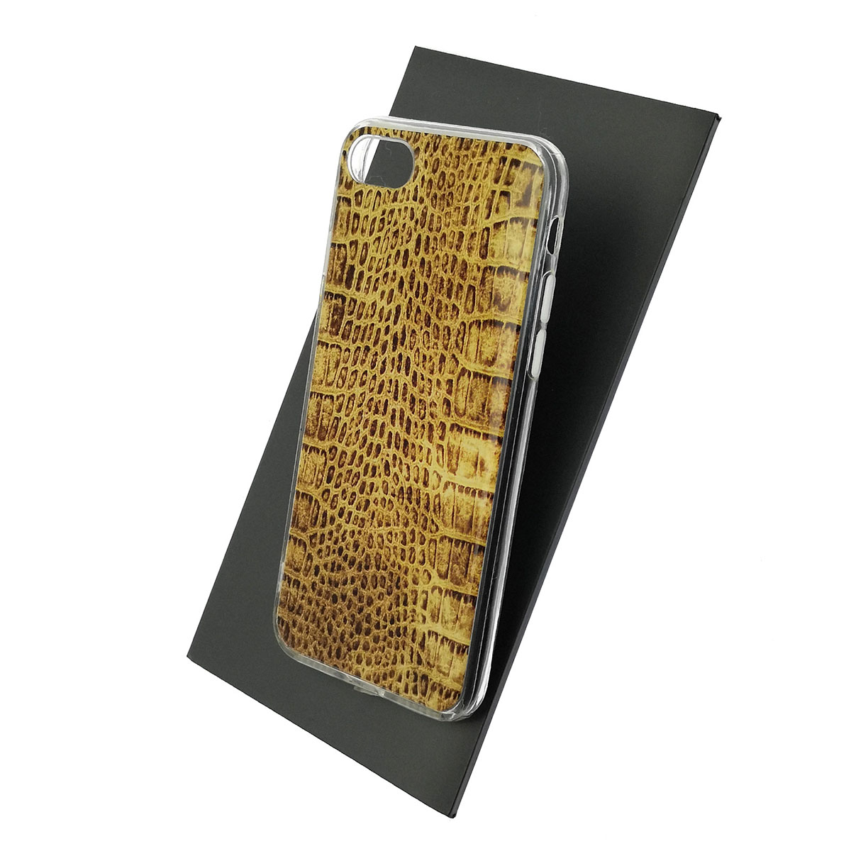 Чехол накладка для APPLE iPhone 7, iPhone 8, iPhone SE 2020, силикон, глянцевый, рисунок Коричневая кожа крокодила