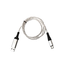 Кабель DENMEN D25T USB Type C, LED подсветка, 2.4A, длина 1 метр, цвет серебристый