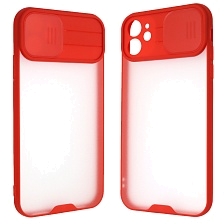 Чехол накладка LIFE TIME для APPLE iPhone 11 (6.1), силикон, пластик, матовый, со шторкой для защиты задней камеры, цвет окантовки красный