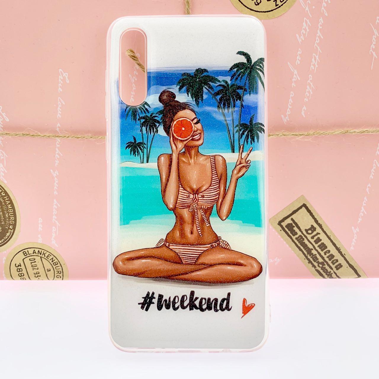 Чехол накладка для SAMSUNG Galaxy A50 (SM-A505), A30s (SM-A307), A50s (SM-A507), силикон, глянец, рисунок Девушка на пляже.