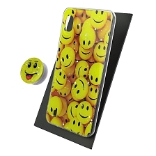 Чехол накладка для SAMSUNG Galaxy A10 (SM-A105), силикон, фактурный глянец, с поп сокетом, рисунок Smile
