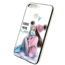 Чехол накладка для HUAWEI HONOR 7A PRO, HONOR 7C, Y6 2018, Y6 PRIME, силикон, рисунок super MOM boy MOM.