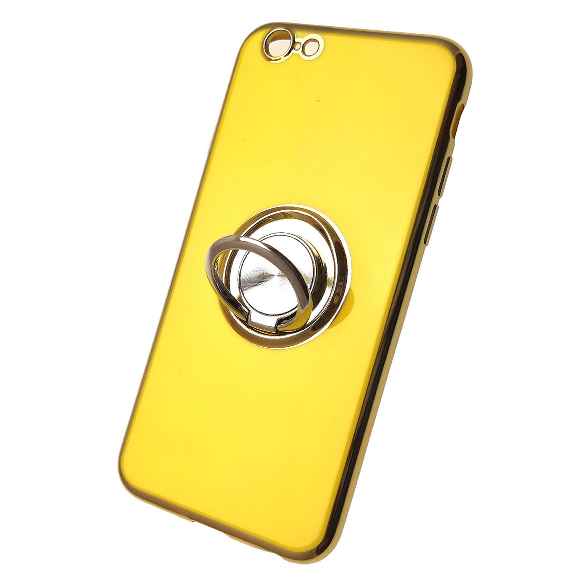 Чехол накладка для APPLE iPhone 6, 6G, 6S, силикон, с логотипом, кольцо держатель, цвет желтый.