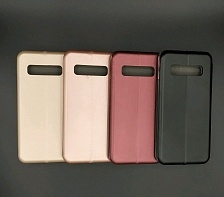 Чехол книжка для SAMSUNG Galaxy S10 (SM-G973), экокожа, визитница, цвет малиновый.