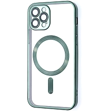 Чехол накладка FASHION CASE с поддержкой MagSafe для APPLE iPhone 12 Pro, силикон, защита камеры, цвет окантовки зеленый