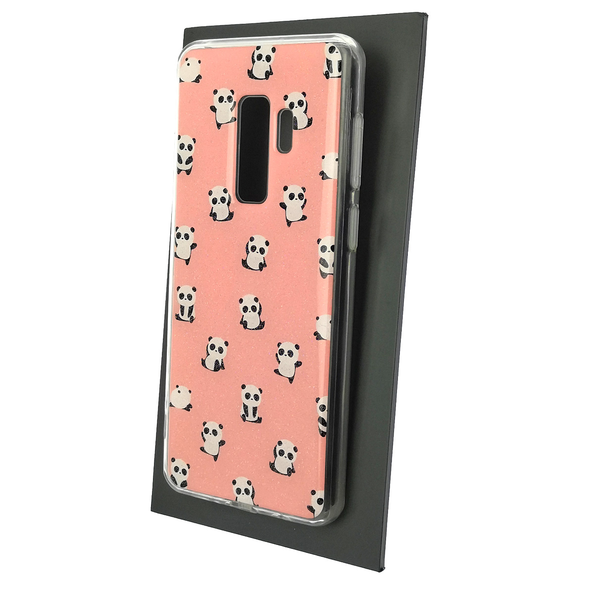 Чехол накладка для SAMSUNG Galaxy S9 Plus (SM-G965), силикон, глянцевый, блестки, рисунок Панды