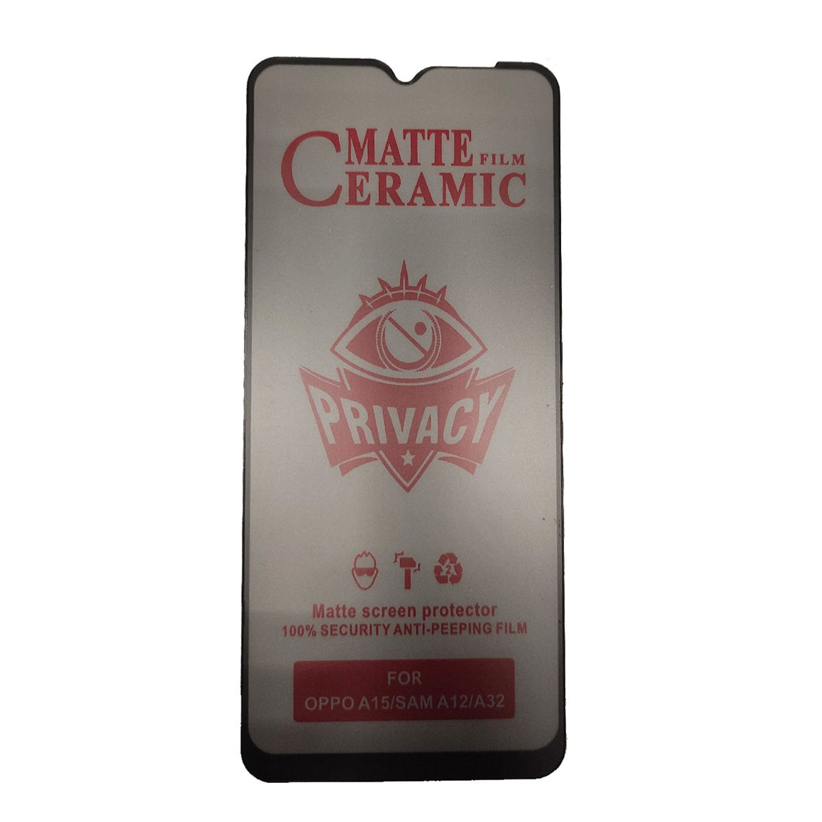 Защитное стекло Ceramic, Антишпион для SAMSUNG Galaxy A12 (SM-A125), A02 (SM-A022), M12 (SM-M127F), A02S (SM-025), A03s (SM-A037F), A03 Core (SM-A032), A03 (SM-A035F), A04, A04s, A04e, матовое, цвет окантовки черный