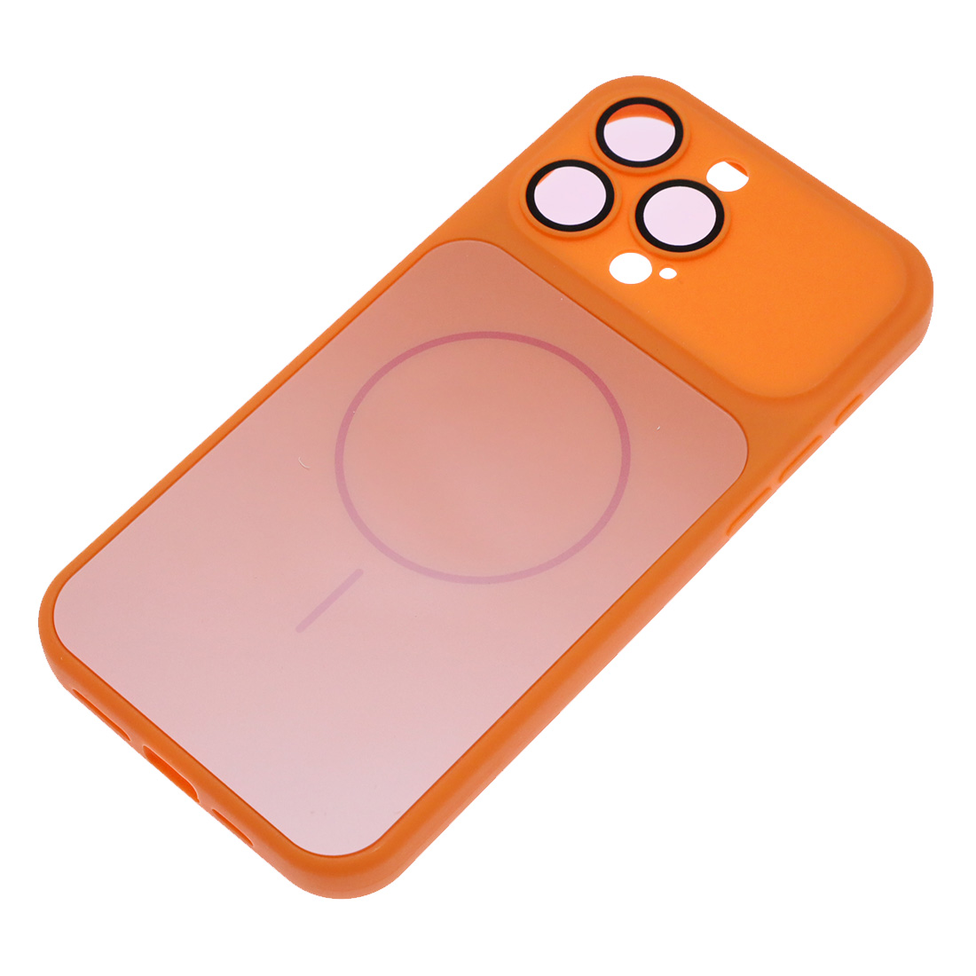 Чехол накладка для APPLE iPhone 15 Pro Max, Magsafe, защита камеры, пластик, силикон, бархат, цвет оранжевый