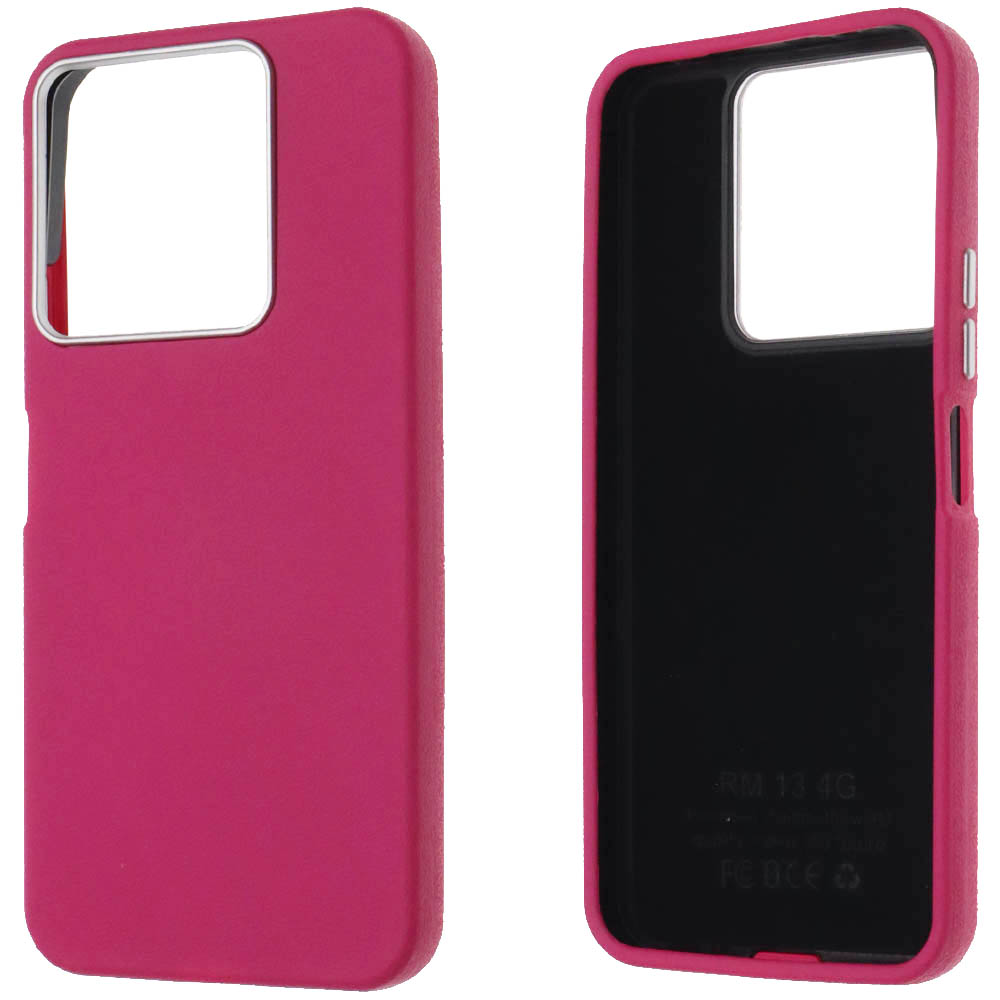 Чехол накладка для XIAOMI Redmi 13, POCO M6, силикон, пластик, текстура кожи, бархат, цвет фуксия