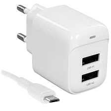 СЗУ (Сетевое зарядное устройство) BOROFONE BAS41A, кабель Micro USB, 12W, 2 USB, цвет белый