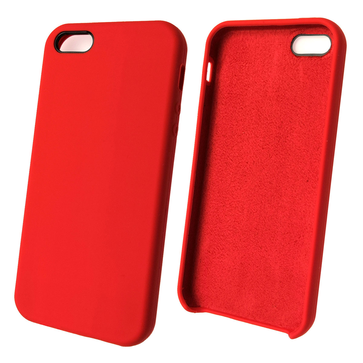 Чехол накладка Silicon Case для APPLE iPhone 5, 5S, SE, силикон, бархат, цвет красный.