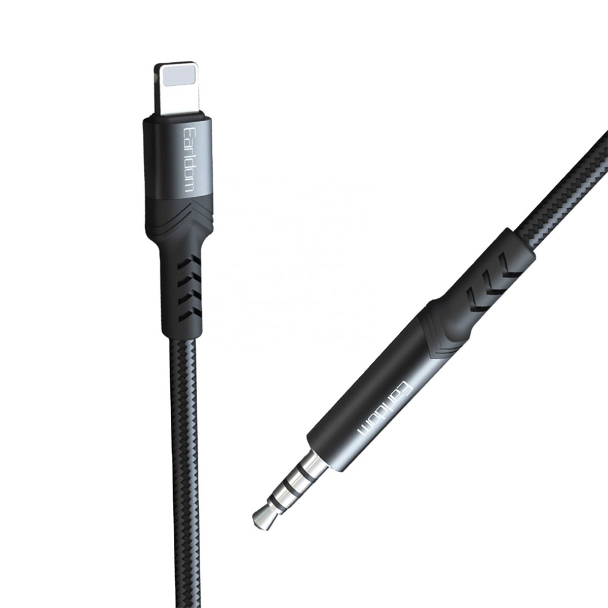 Аудио кабель, переходник EARLDOM AUX39, Jack 3.5 мм на Lightning 8 pin, длина 1 метр, цвет черно серебристый