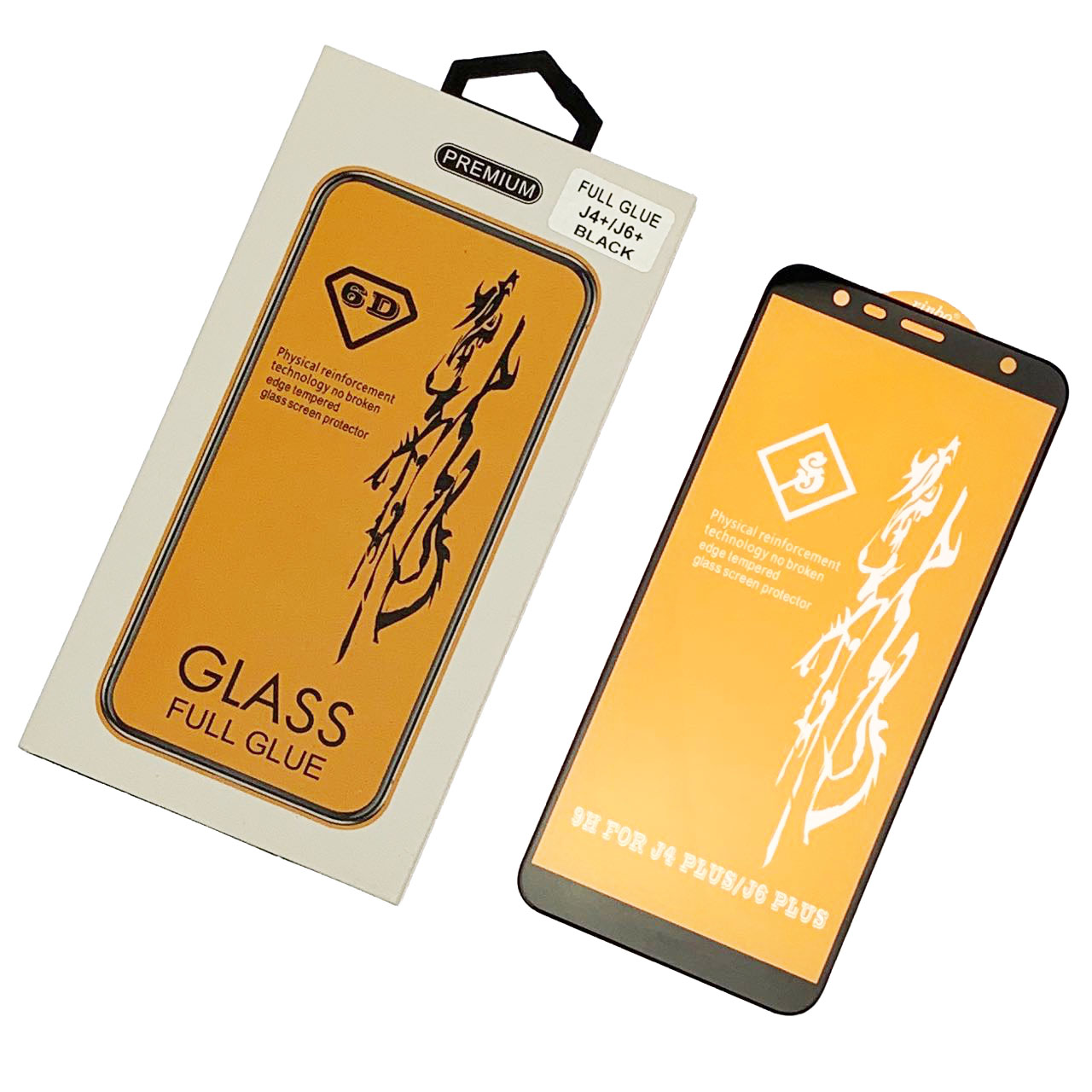 Защитное стекло "6D" GLASS FULL GLUE для SAMSUNG Galaxy J4 Plus 2018 (SM-J415) / J6 Plus 2018 (SM-J610), цвет канта черный.