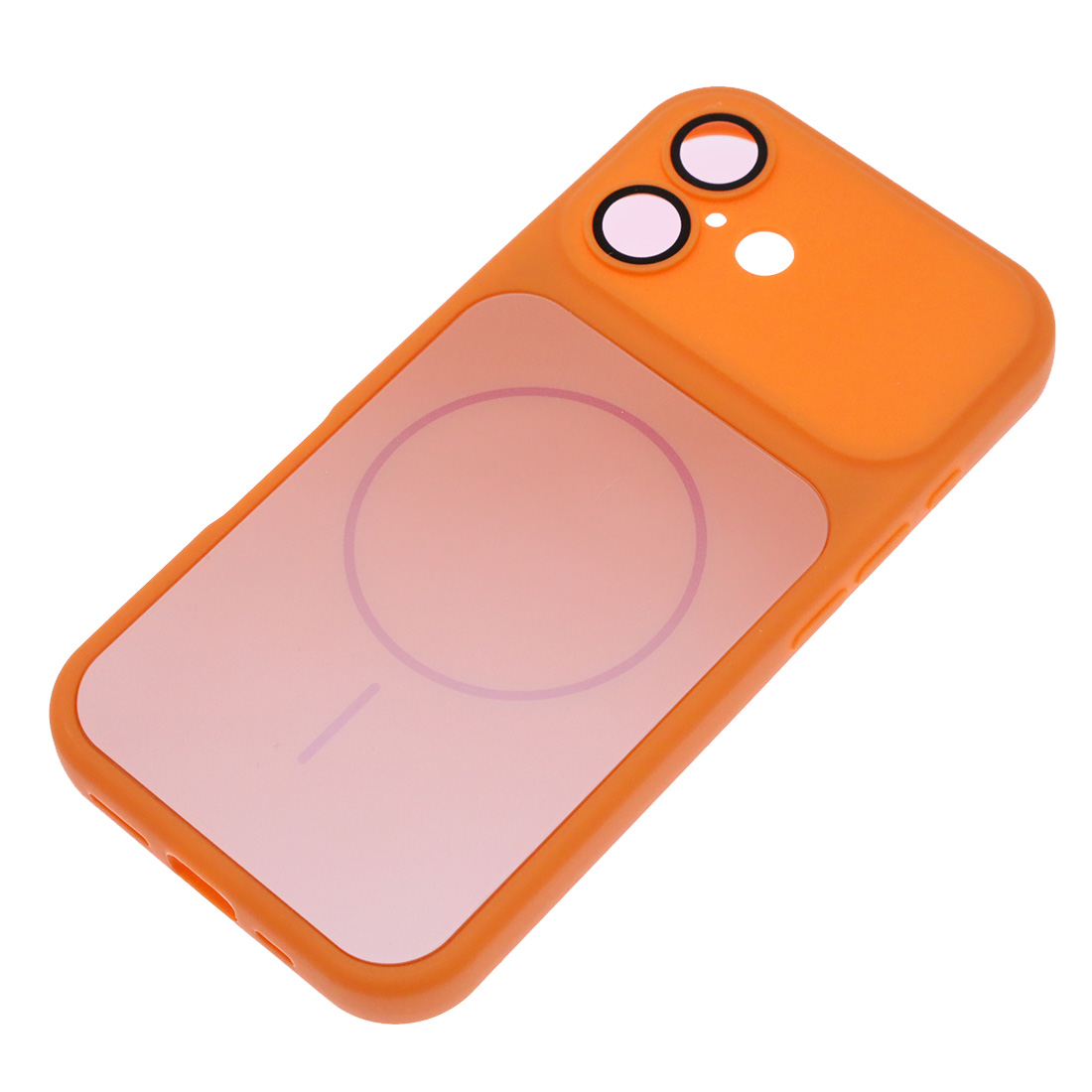 Чехол накладка для APPLE iPhone 16, Magsafe, защита камеры, пластик, силикон, бархат, цвет оранжевый