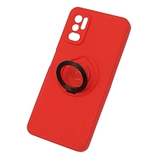 Чехол накладка для XIAOMI POCO M3 Pro, XIAOMI Redmi Note 10T, Redmi Note 10 5G, силикон, с черным кольцом держателем, цвет красный
