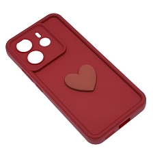 Чехол накладка для XIAOMI REDMI NOTE 14, силикон, 3D сердце, защита камеры, бортики, цвет бордовый