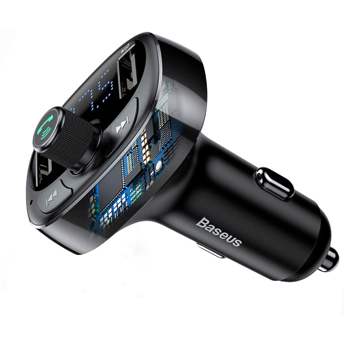 Автомобильное зарядное устройство с FM-трансмиттером 2 x USB, Baseus T typed Bluetooth MP3, цвет черный